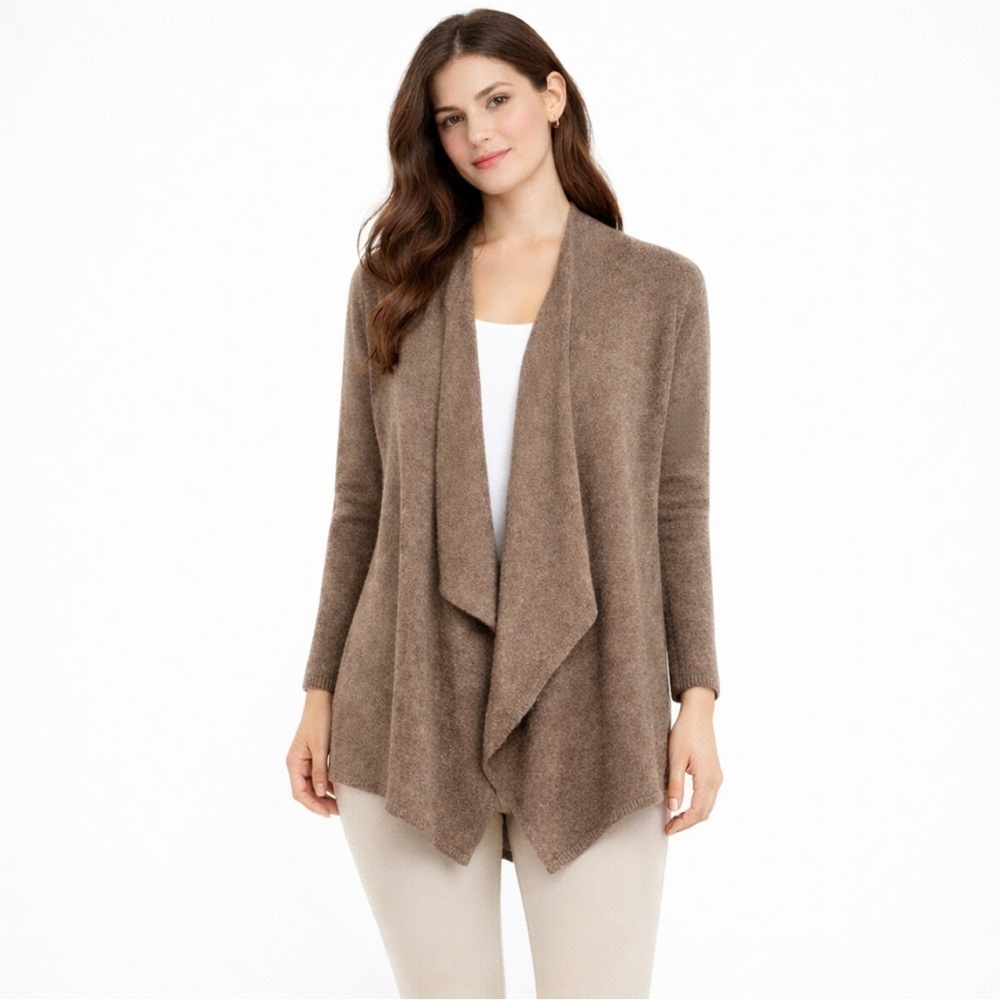Barefoot Dreams Bamboo Chic Lite Women's S/M Taupe Open Front Cardigan Sweater